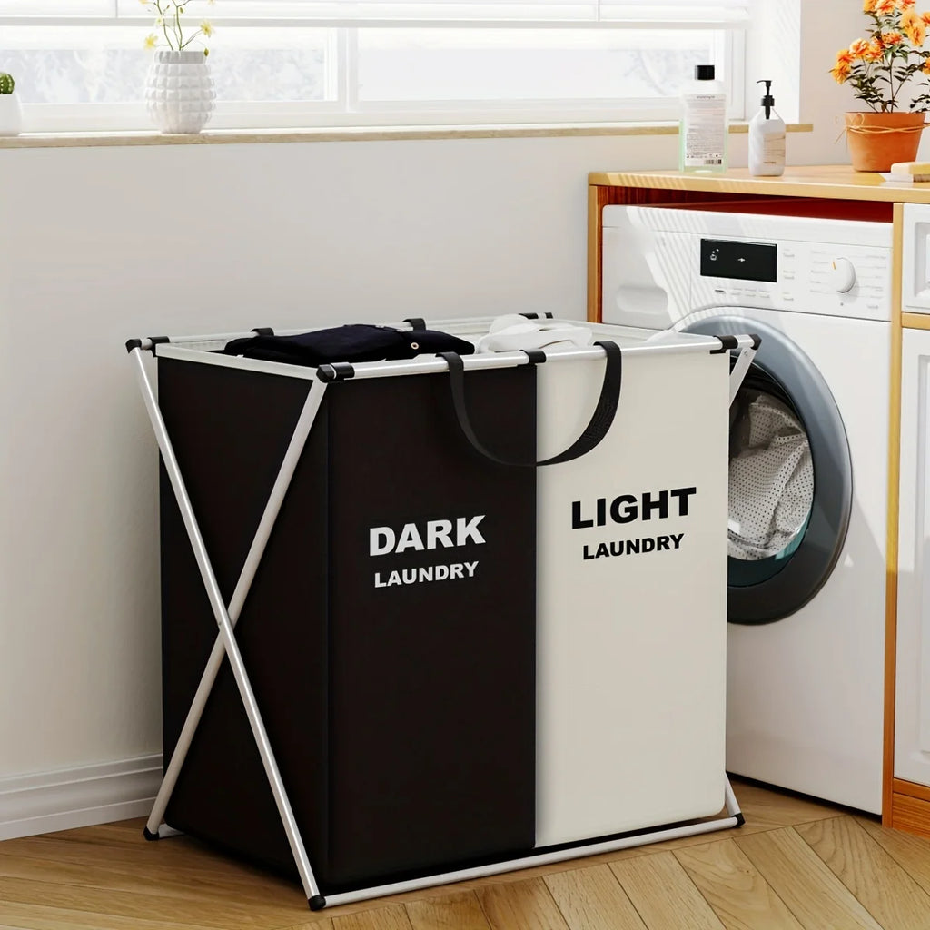 Foldable 3-Section Laundry Hamper – Pre-Sort Darks, Lights & Colors