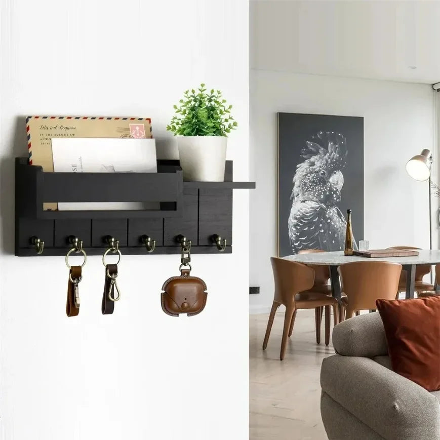 Rustic Wood Key Holder with Shelf – Wall-Mounted Entryway Organizer