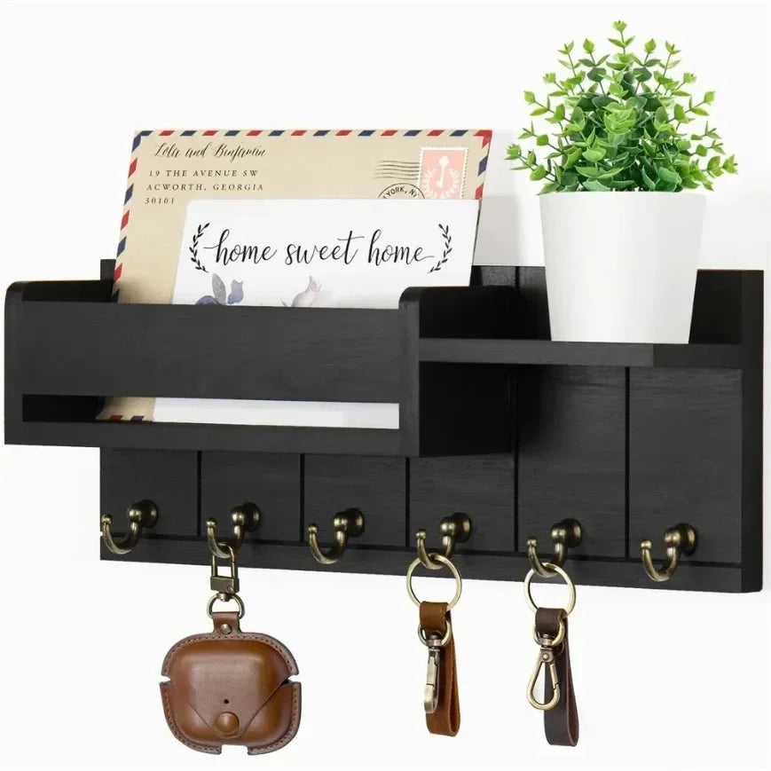 Rustic Wood Key Holder with Shelf – Wall-Mounted Entryway Organizer