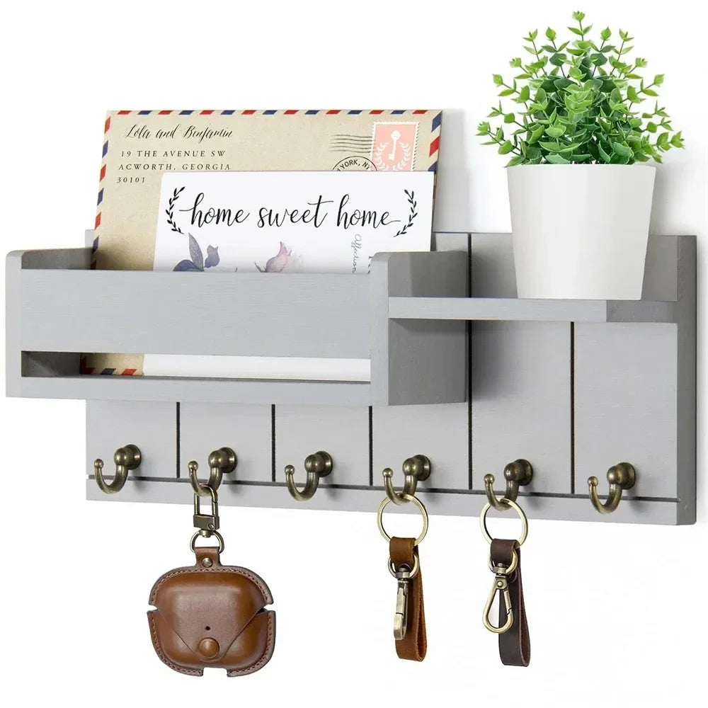 Rustic Wood Key Holder with Shelf – Wall-Mounted Entryway Organizer