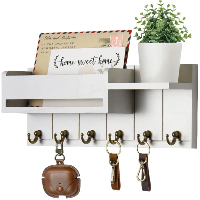 Rustic Wood Key Holder with Shelf – Wall-Mounted Entryway Organizer