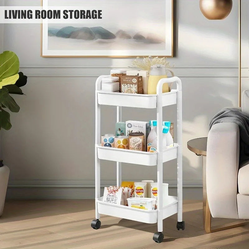 3-Tier Rolling Storage Cart – Bathroom, Kitchen & Office Organizer on Wheels