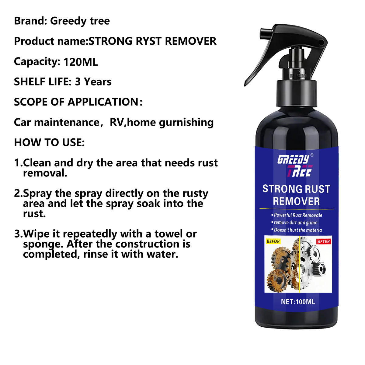 Fast-Acting Rust Remover Spray – For Tools, Chrome & Automotive Surfaces