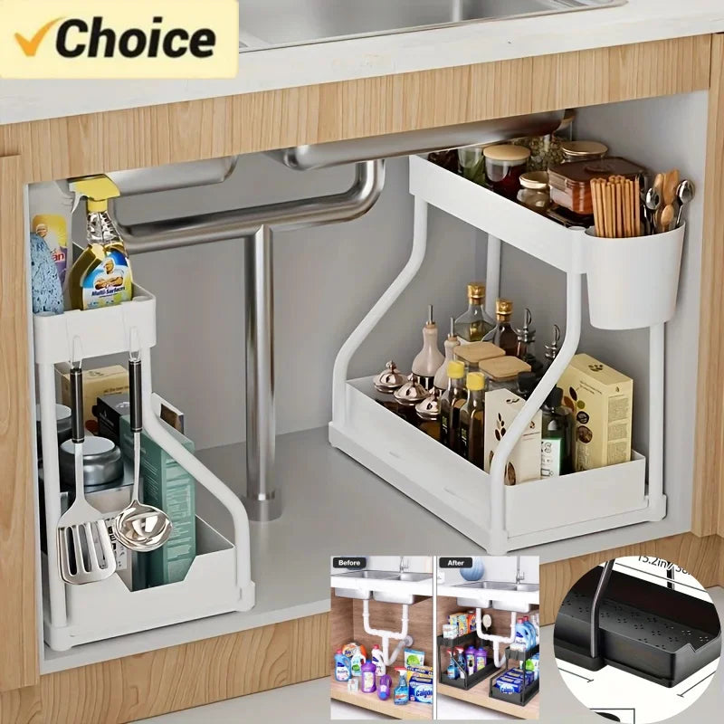 Under-Sink Organizer with Pull-Out Drawers – 2-Tier Cabinet Storage