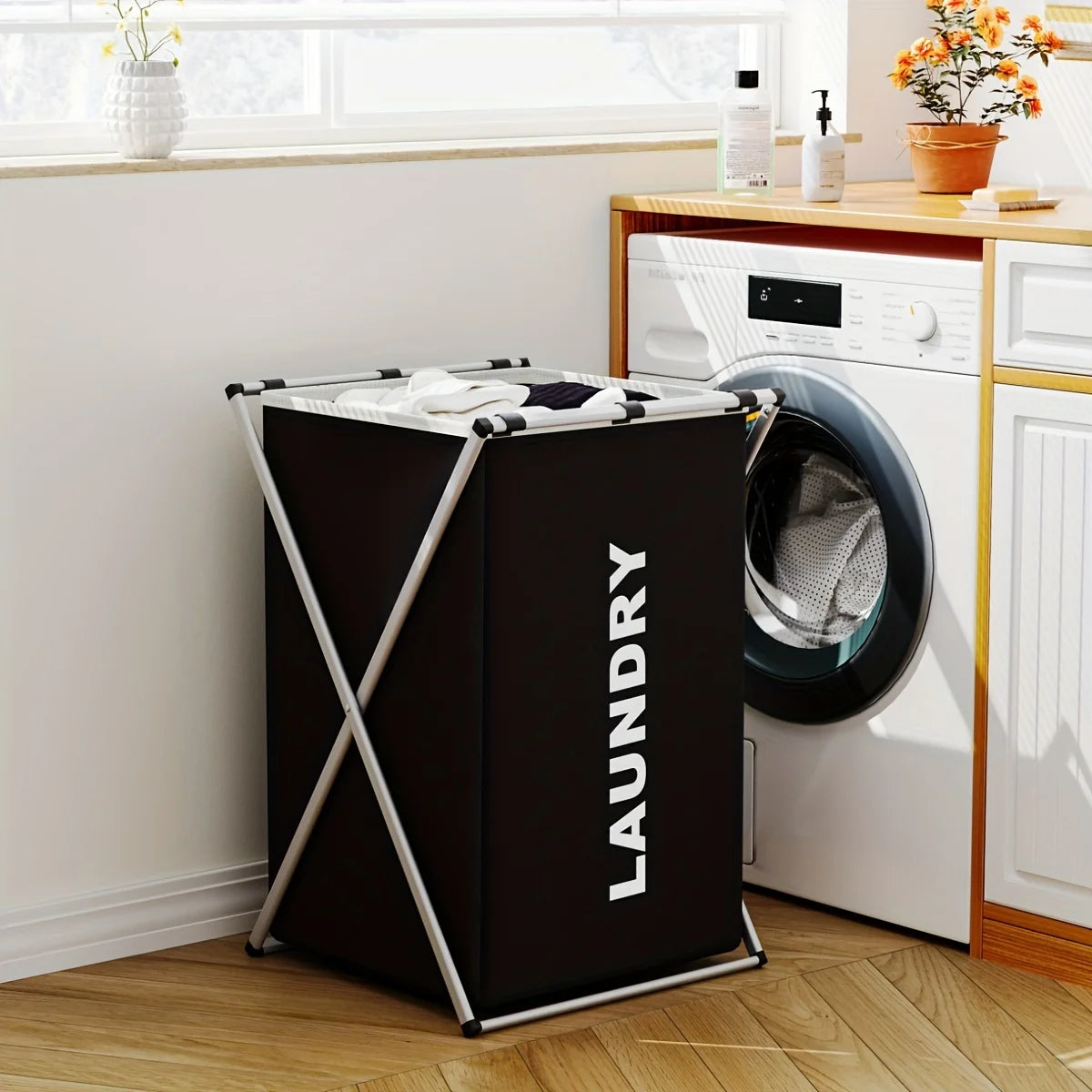 Foldable 3-Section Laundry Hamper – Pre-Sort Darks, Lights & Colors