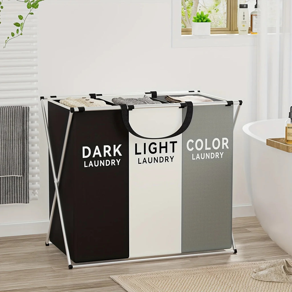 Foldable 3-Section Laundry Hamper – Pre-Sort Darks, Lights & Colors