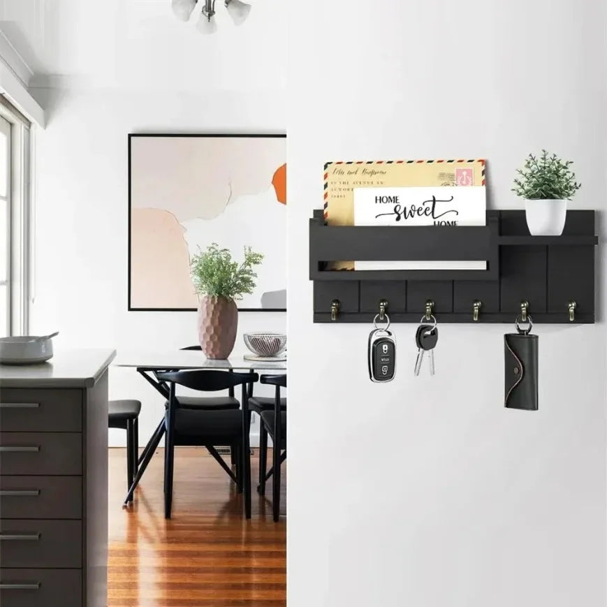 Rustic Wood Key Holder with Shelf – Wall-Mounted Entryway Organizer